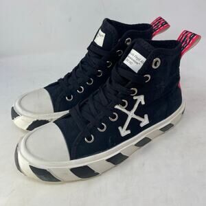 Off White Virgil Abloh Arrow Striped Black Canvas Mid-Top Womens Size 6.5